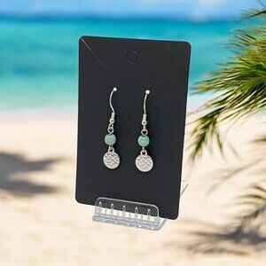 Casual Boho Silver-Tone Hammered Disc with Turquoise Earrings